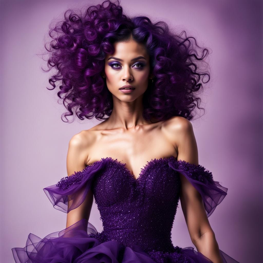 Woman in Purple Haute Couture Fashion