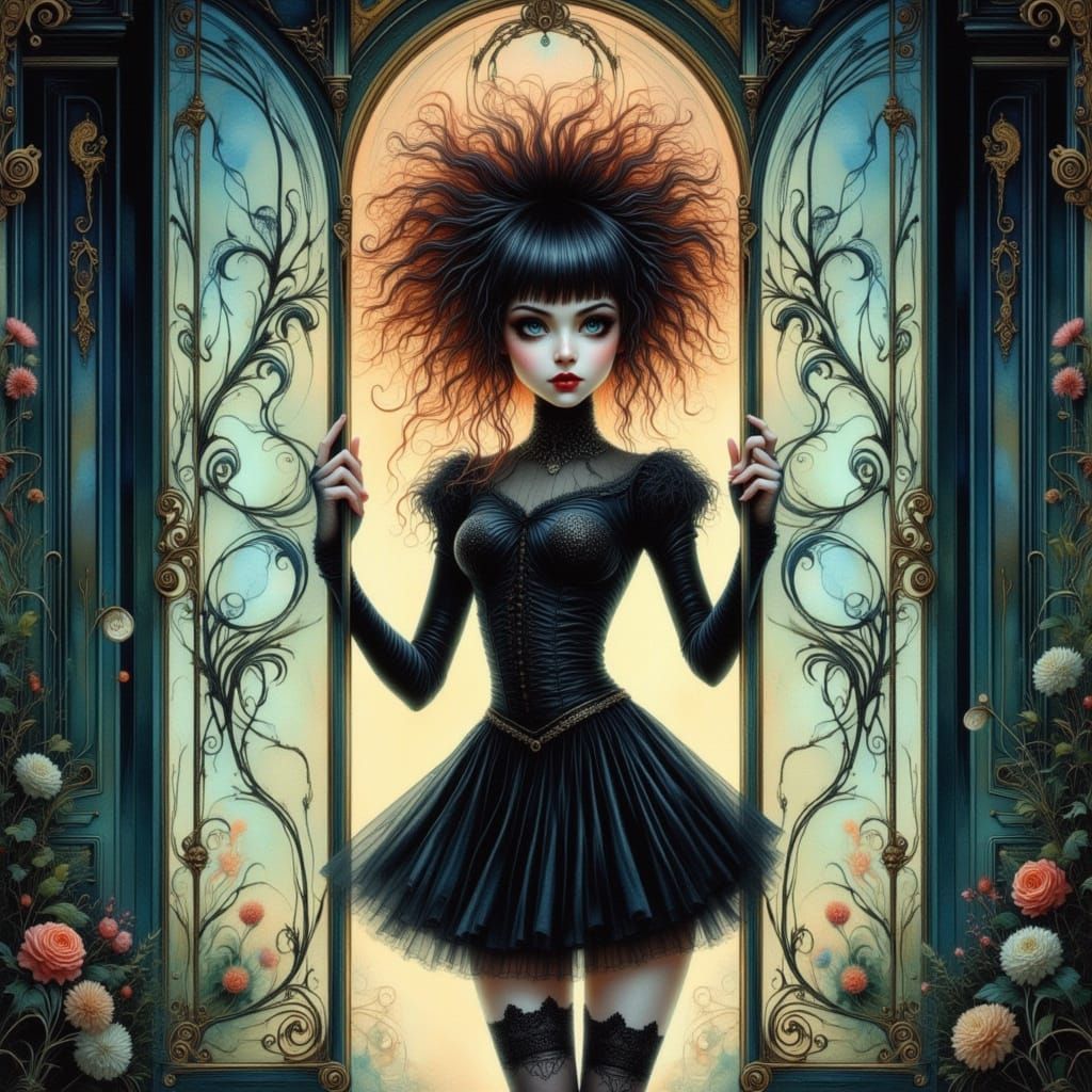 Woman in Art Deco Window, Burtonesque Style