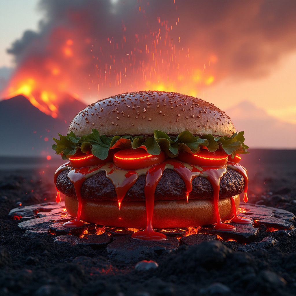 Giant Burger Sizzling in Iceland Volcano