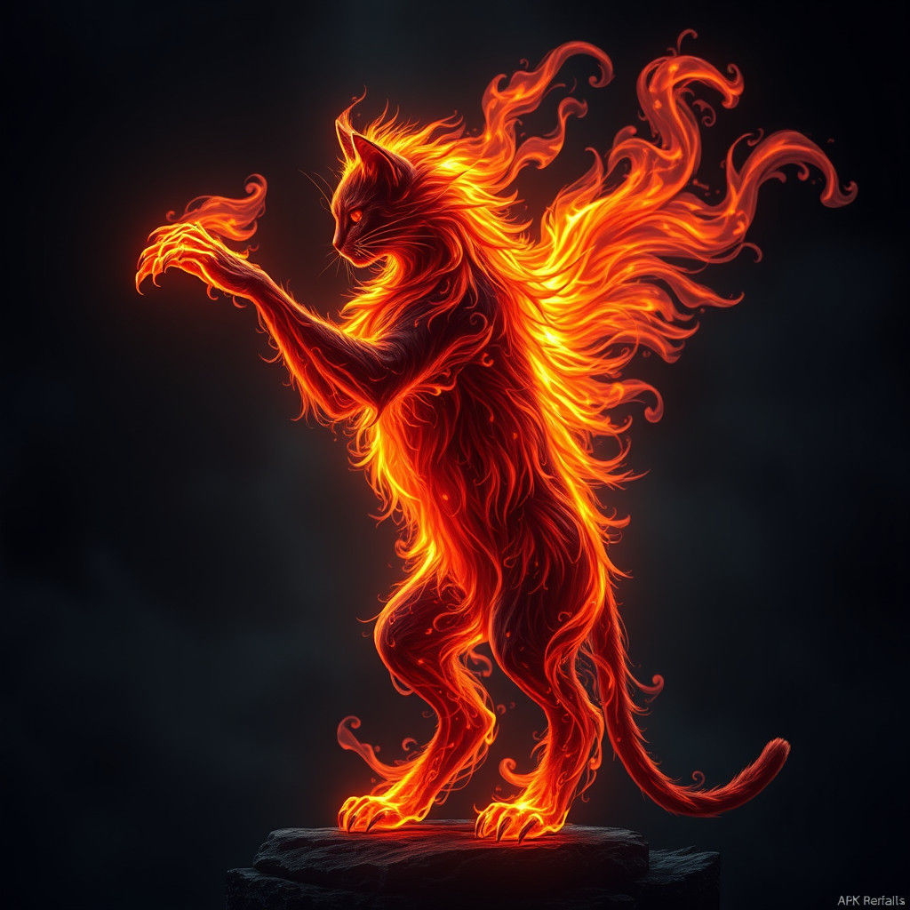 Ethereal Dark Cat Incarnation in Living Flames