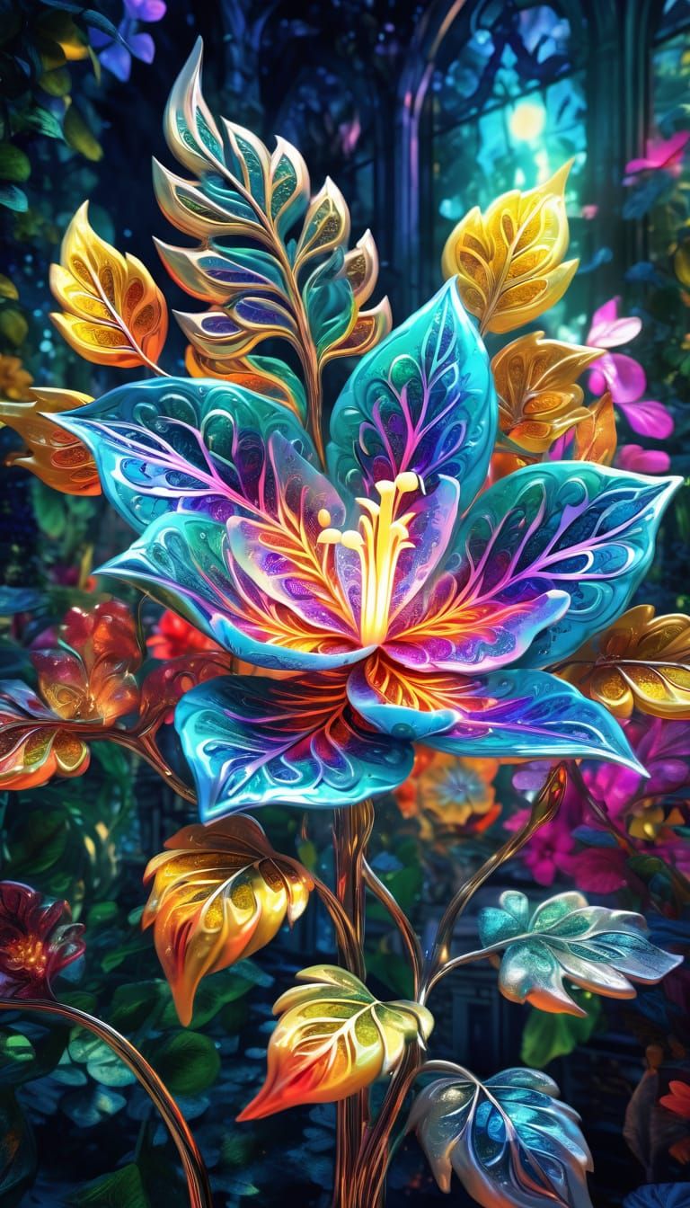 Hyper-Realistic Floral Fantasy in a Vibrant Garden