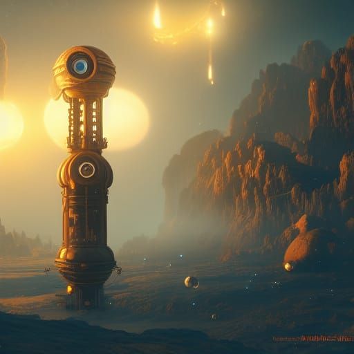 Steampunk Planet in Space: A Detailed Matte Painting