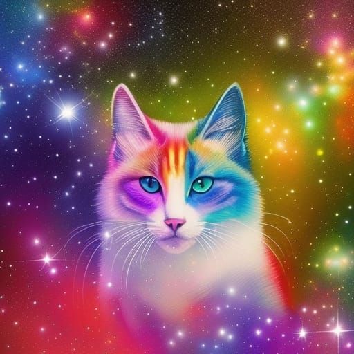 Galactic Cat in Colorful Maximalist Photoillustration