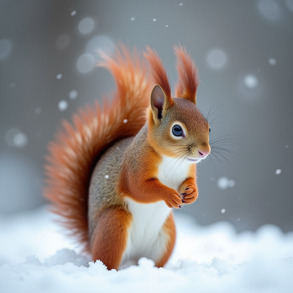 Alert Red Squirrel in Winter Wonderland