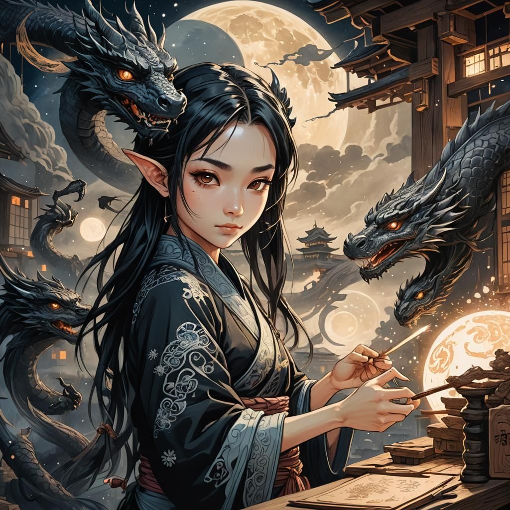 Japanese Elf Ninja Carving Woodblock Print