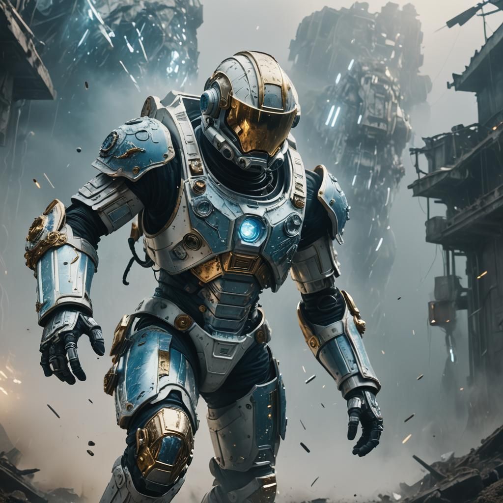 Biomechanical Astronaut Falling Apart in Misty Wasteland