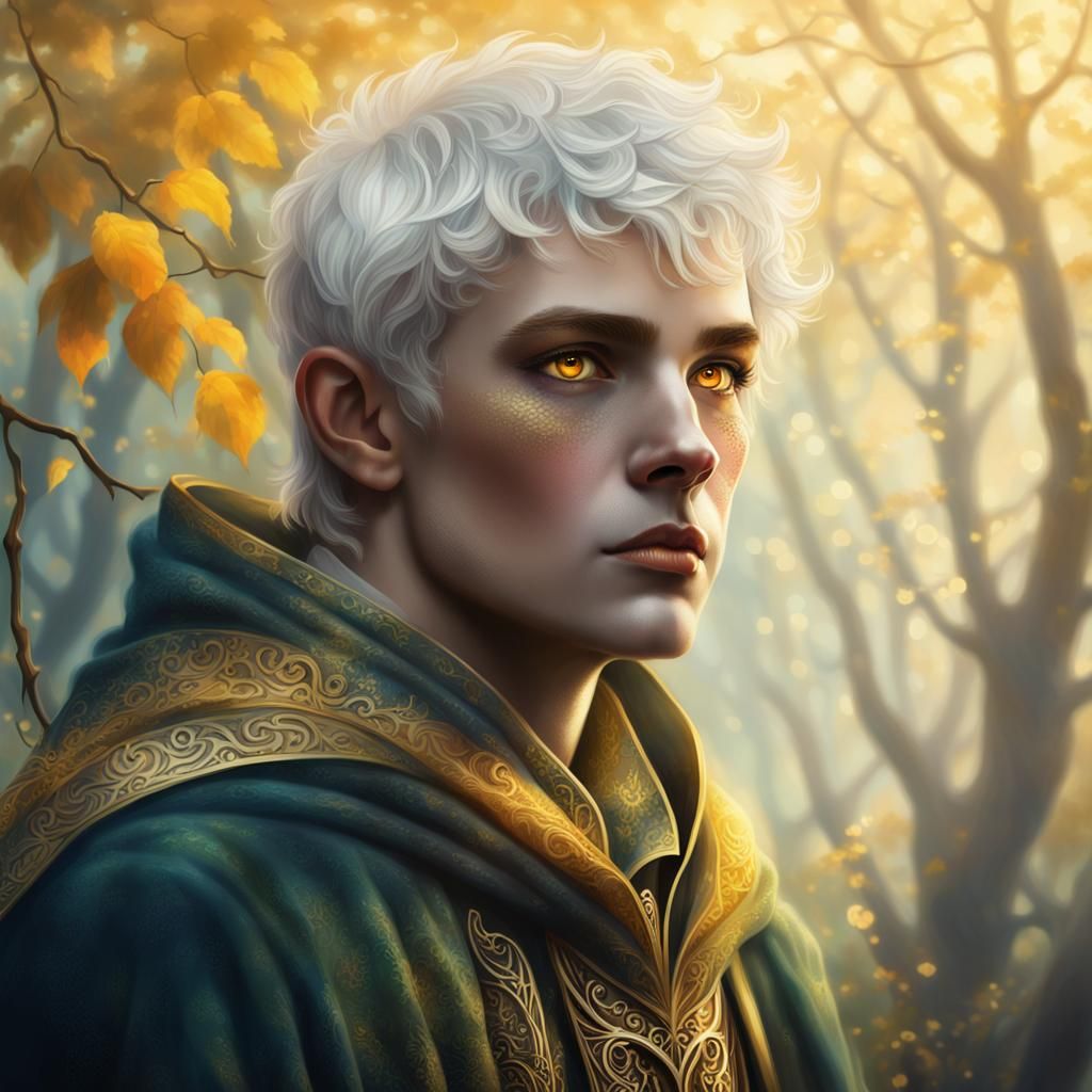 Ethereal Half-Elf Portrait in Thomas Kinkade Style