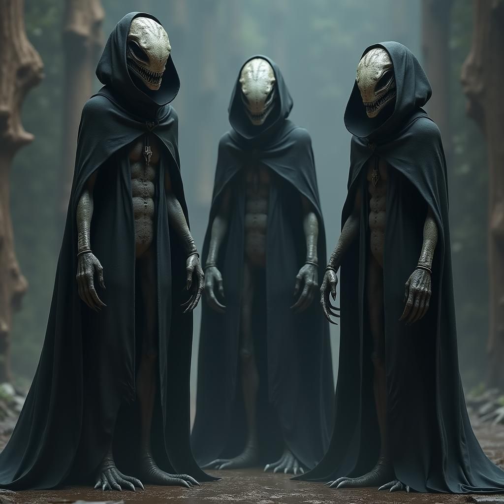 Menacing Grey Aliens in Gothic Horror Style
