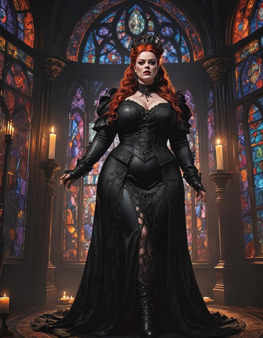 Gothic Mistress Portrait in Ornate Chamber