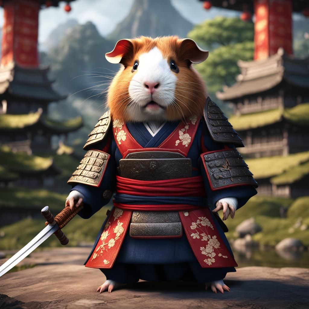 Guinea Pig Samurai in Detailed Matte Painting
