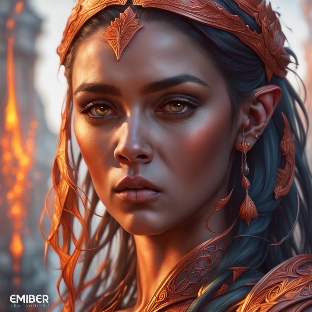 Ember from Elemental as Human: Hyperrealistic Portrait