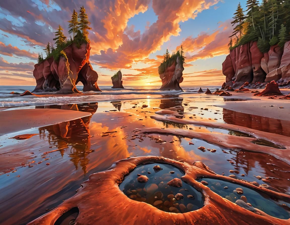 Hopewell Rocks Oil Painting at Low Tide