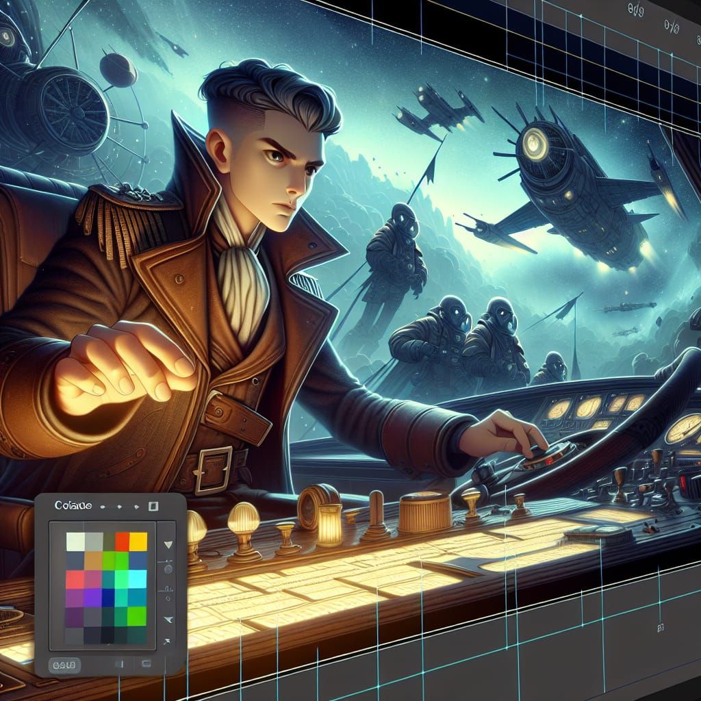 Cartoon Warrior Piloting Spaceship in Fantasy Concept Art