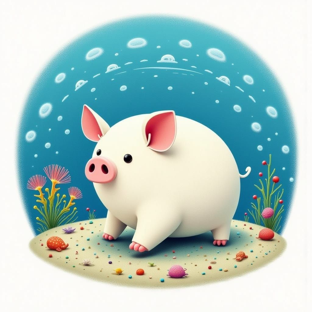 Whimsical Sea Piglet Under the Moonlit Ocean