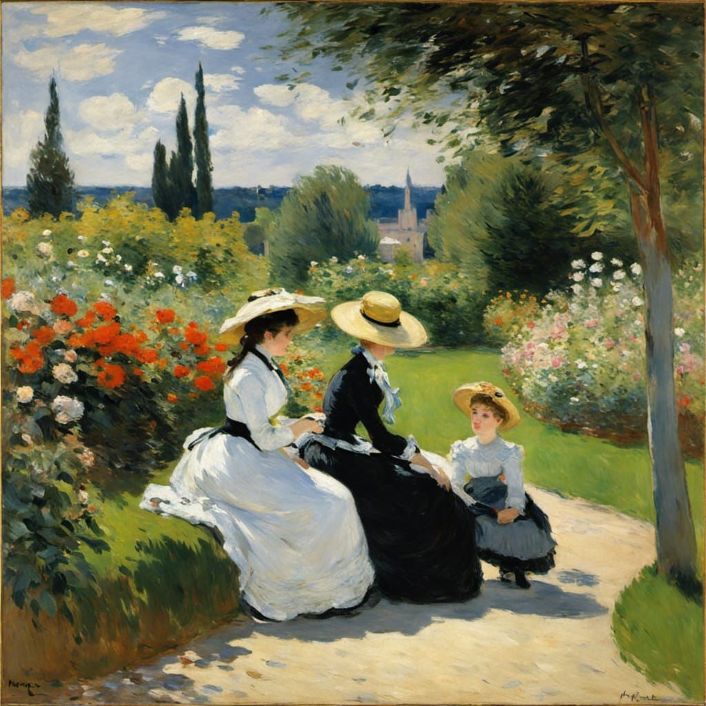 Impressionist Mother and Child in Garden