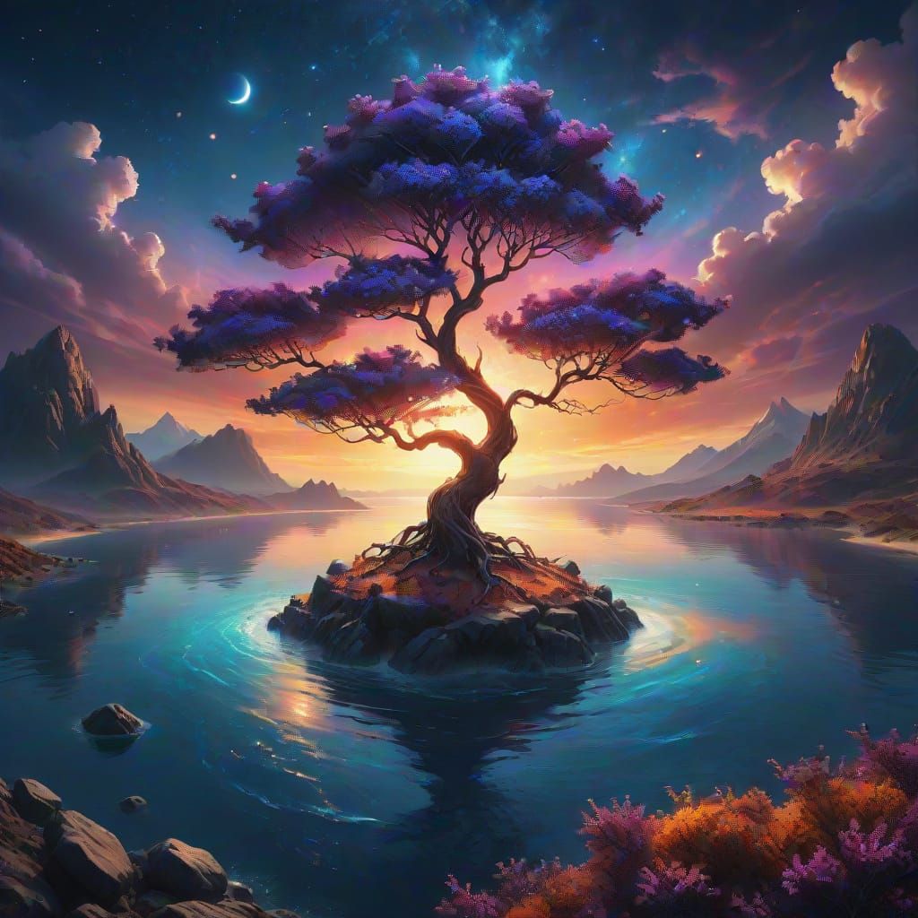 Surreal Edge of the World Landscape with Celestial Magic