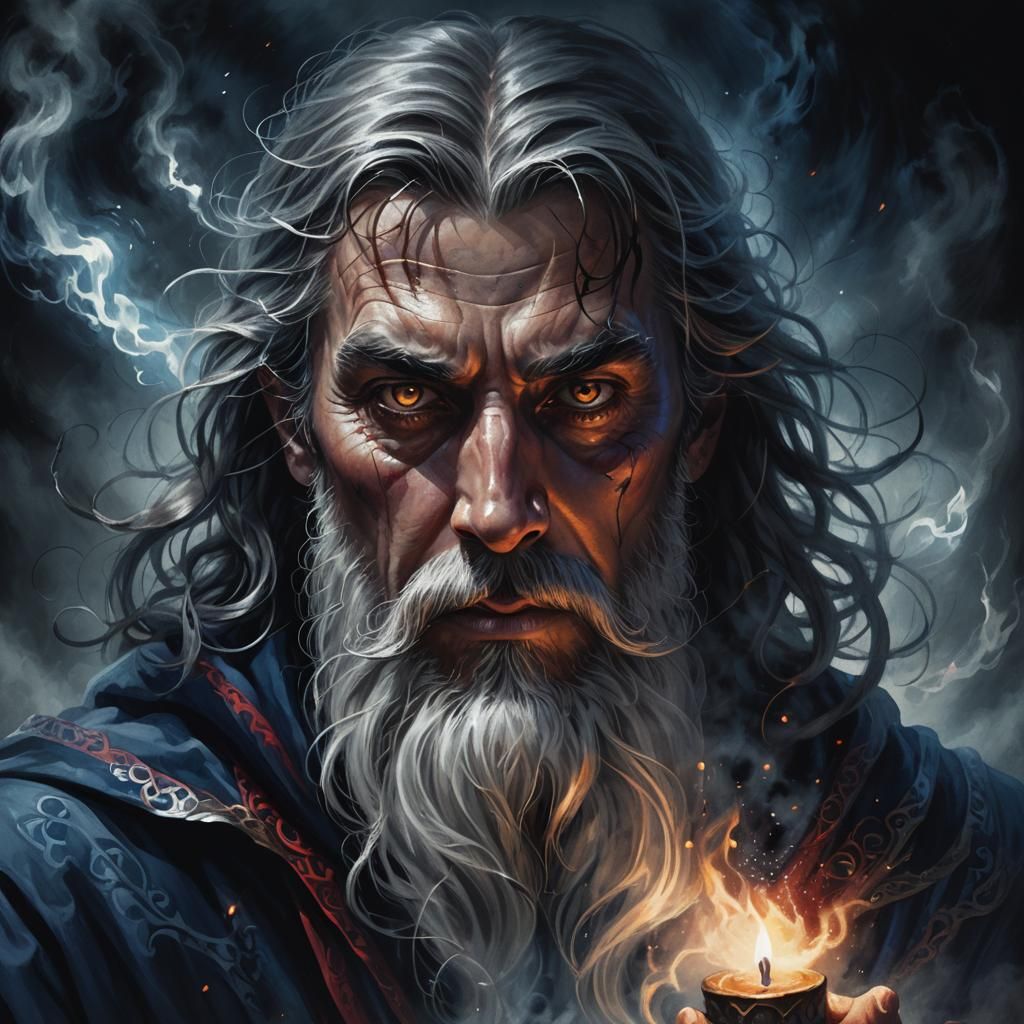 Mystical Wizard Sees Dark Colors in Fantasy Portrait