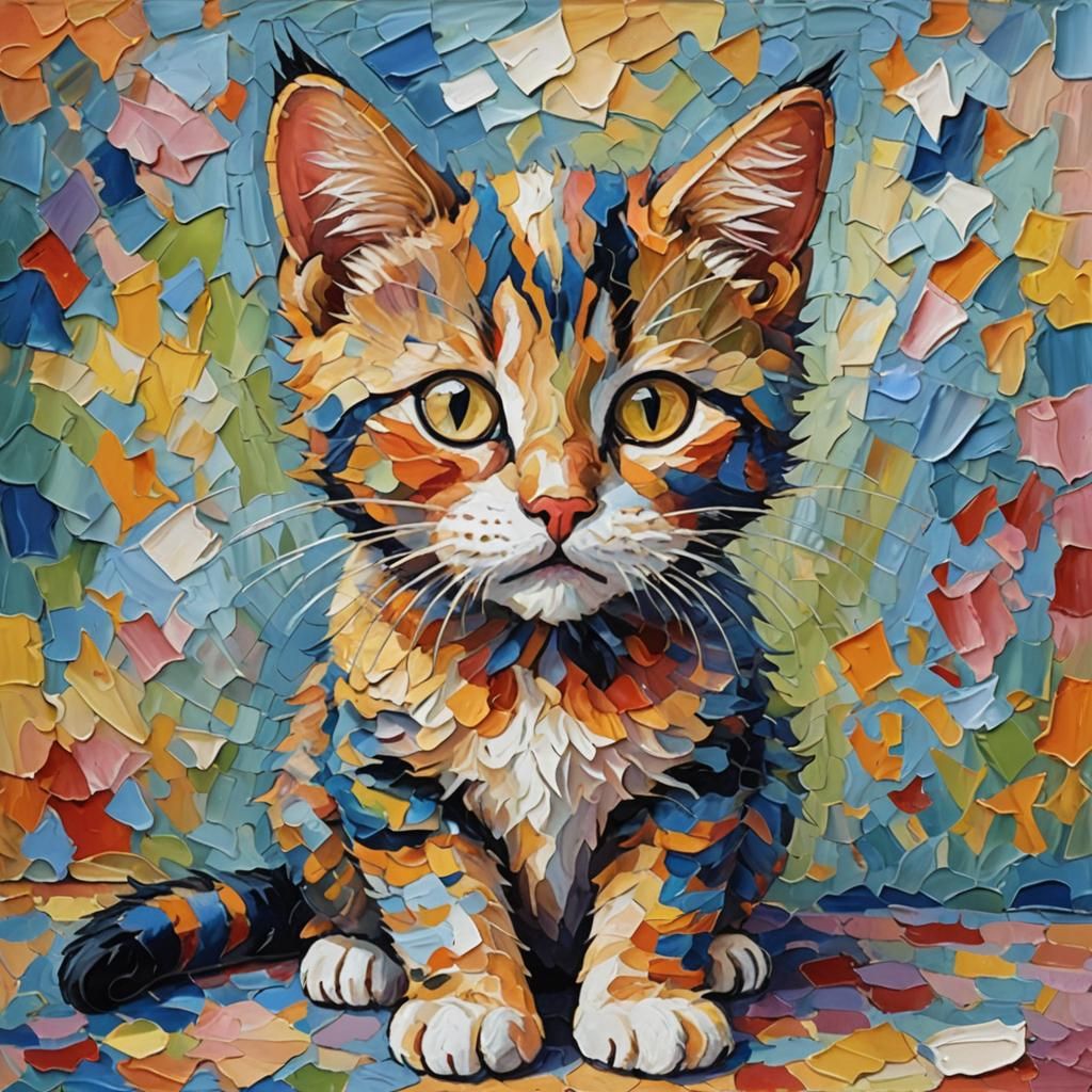 Cat Disguised as Child: Expressionist Oil Painting