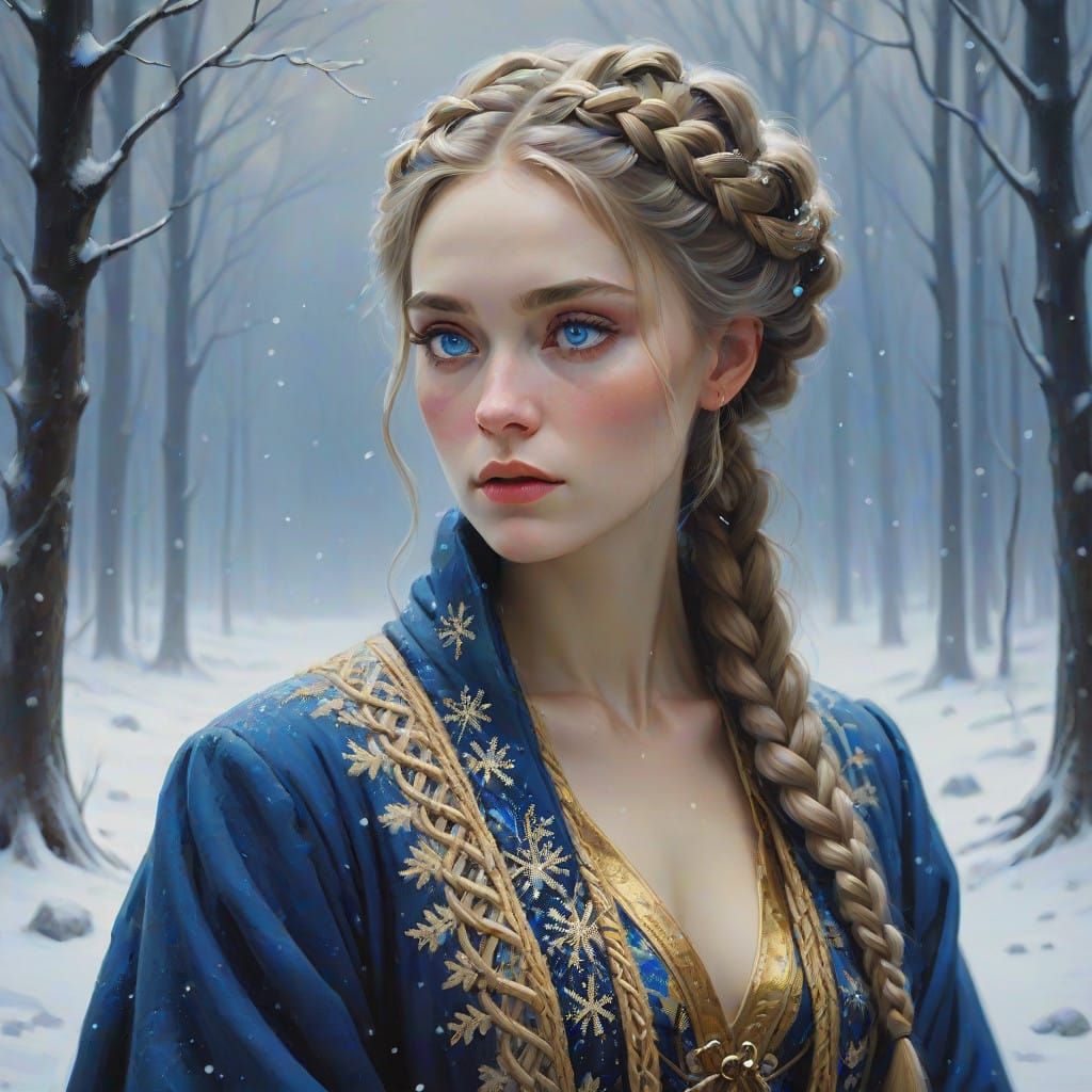 Winter Enchantress Captivates with Intense Gaze in Ethereal...