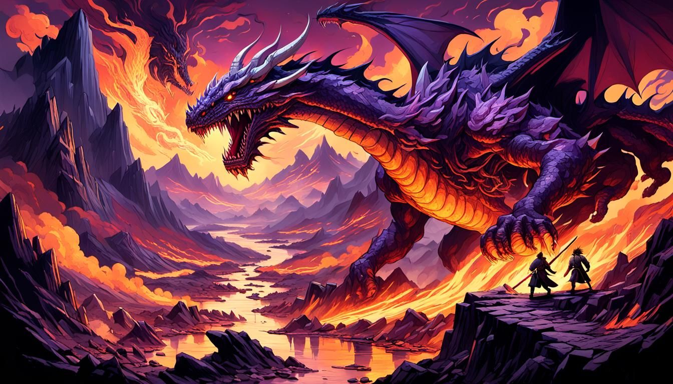 Apocalyptic Dark Fantasy Dragons in Midnight Battle