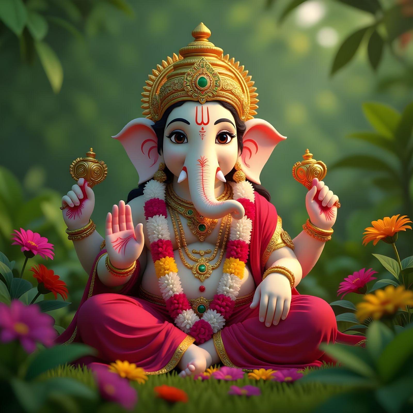 Ganpati Bappa in 3D Animation with Floral Background