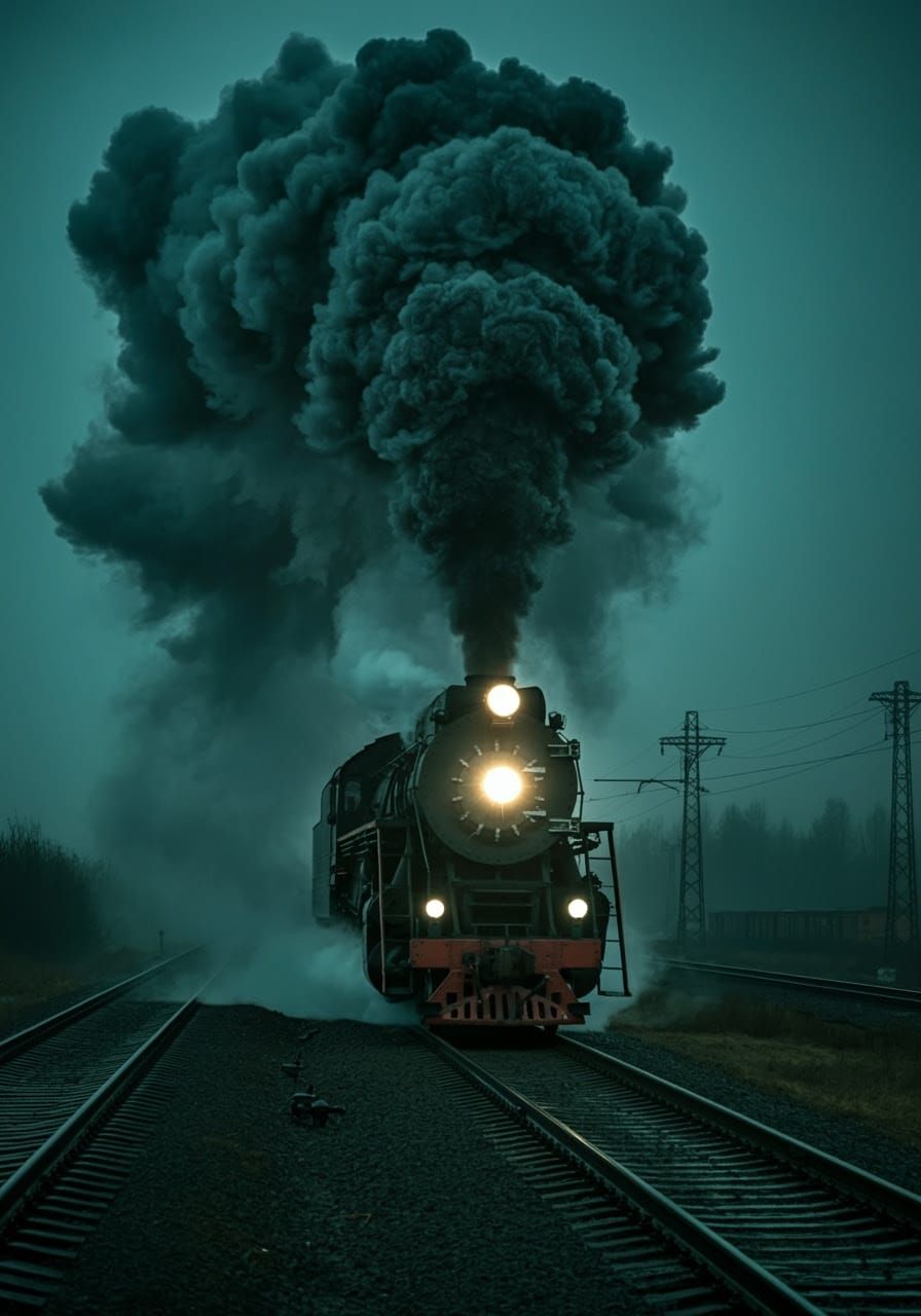 Cyberpunk Steam Locomotive in Mysterious Landscape