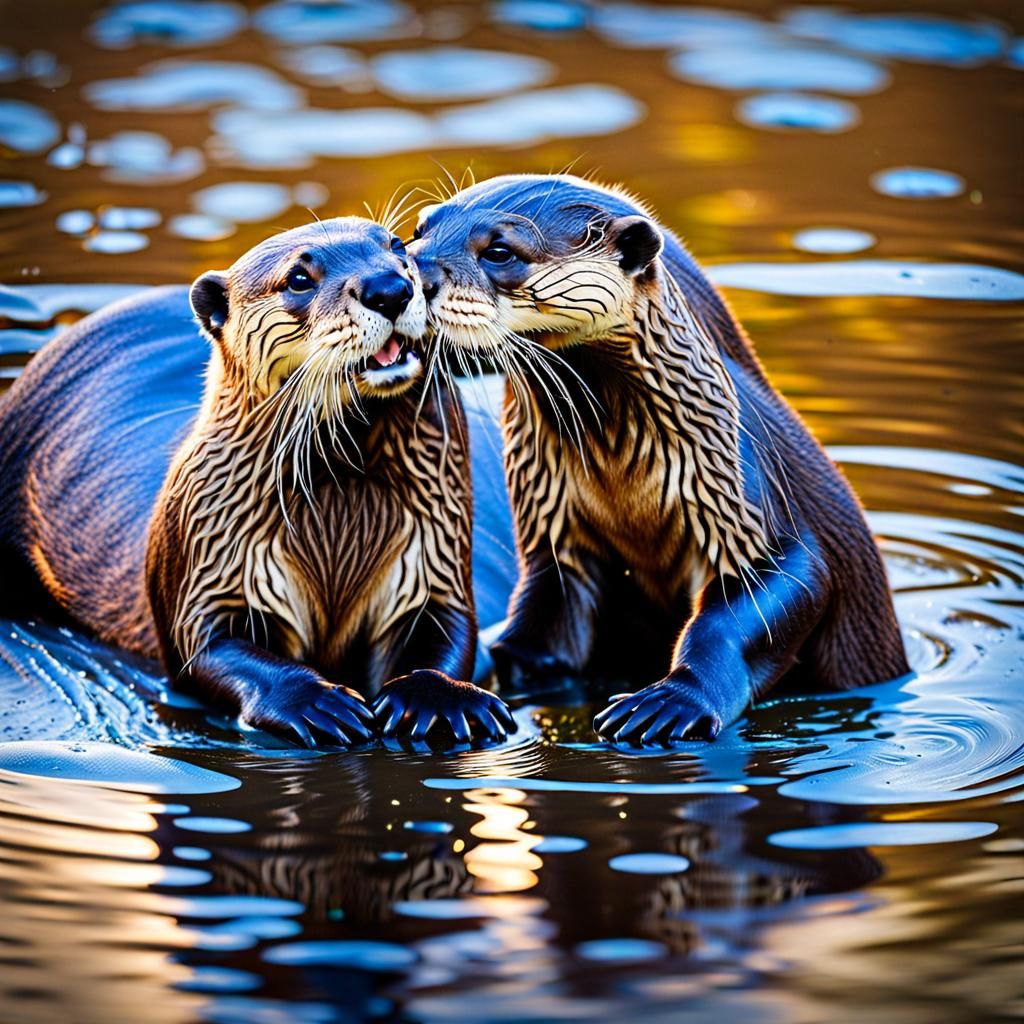 Cute River Otters Playing