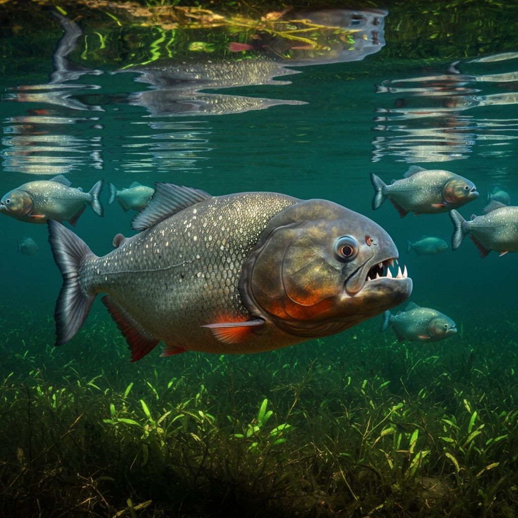 Realistic Piranha Portrait in Shallow Pond