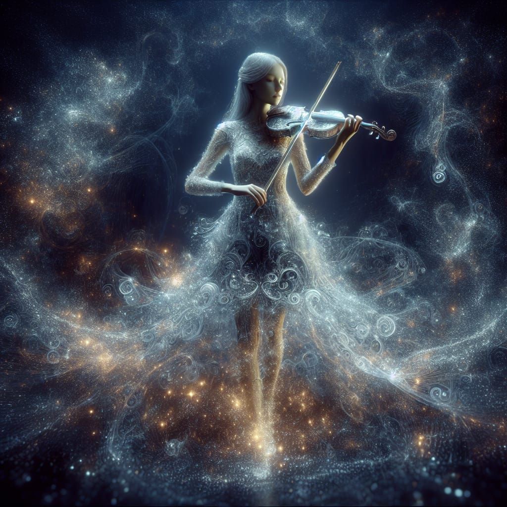 Ethereal Woman Made of Light Plays Violin