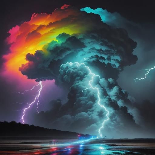 Dramatic Thunderstorm Over Plains in Graffiti Art