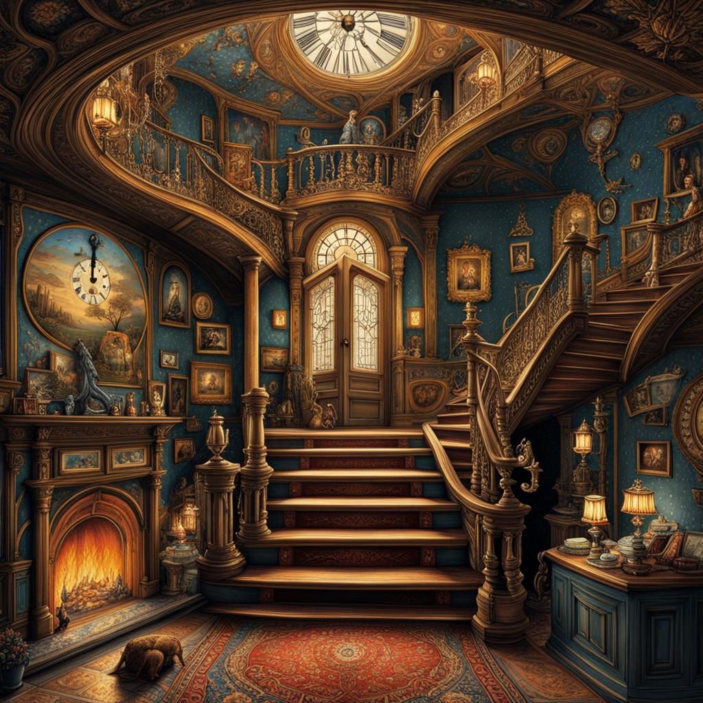 Surreal Room Scene in Tim Burton Style