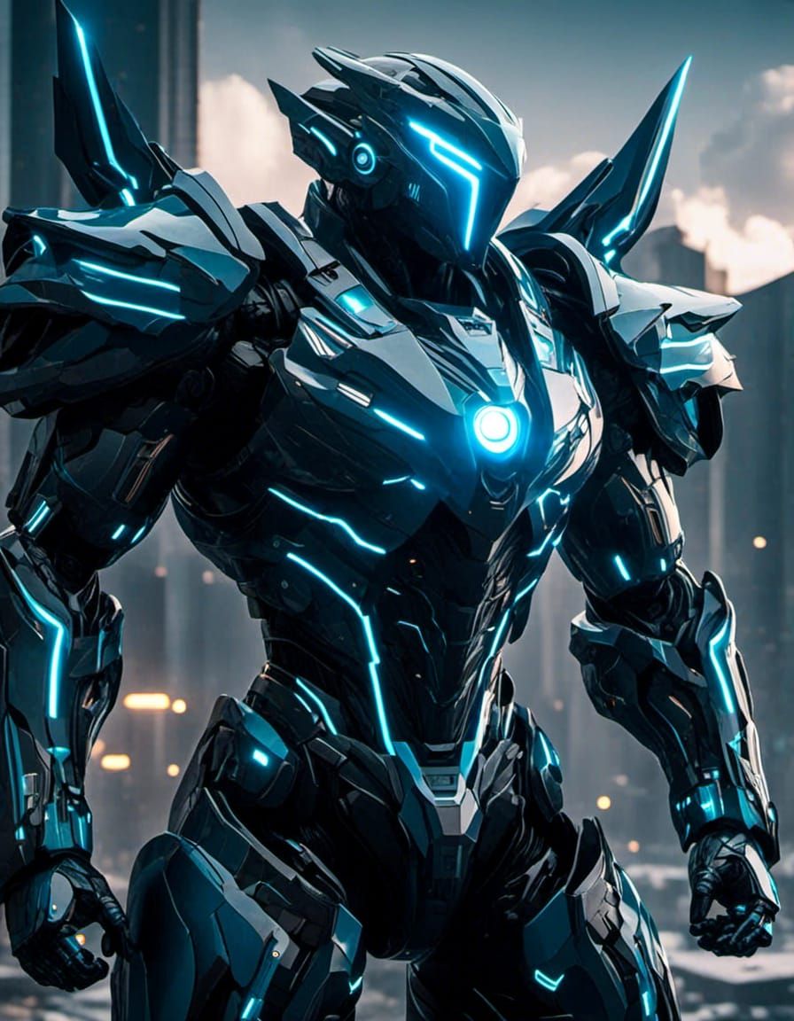 Outdoor picture of an armored Protogen warrior. <lora:Gridimation:1.0>