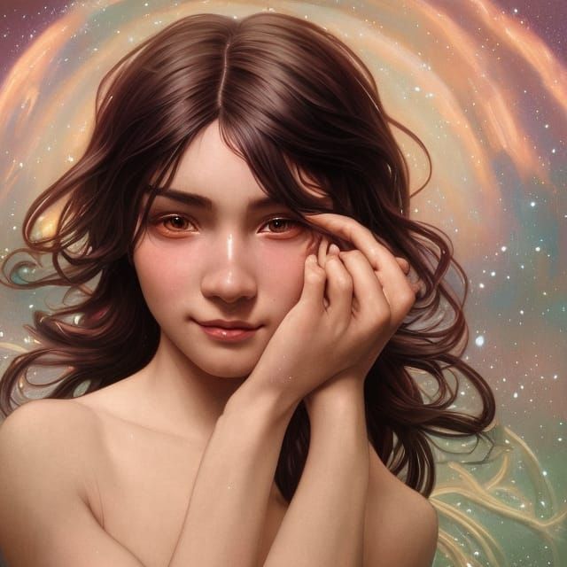 Galaxy Hair Girl Portrait in Digital Art Style