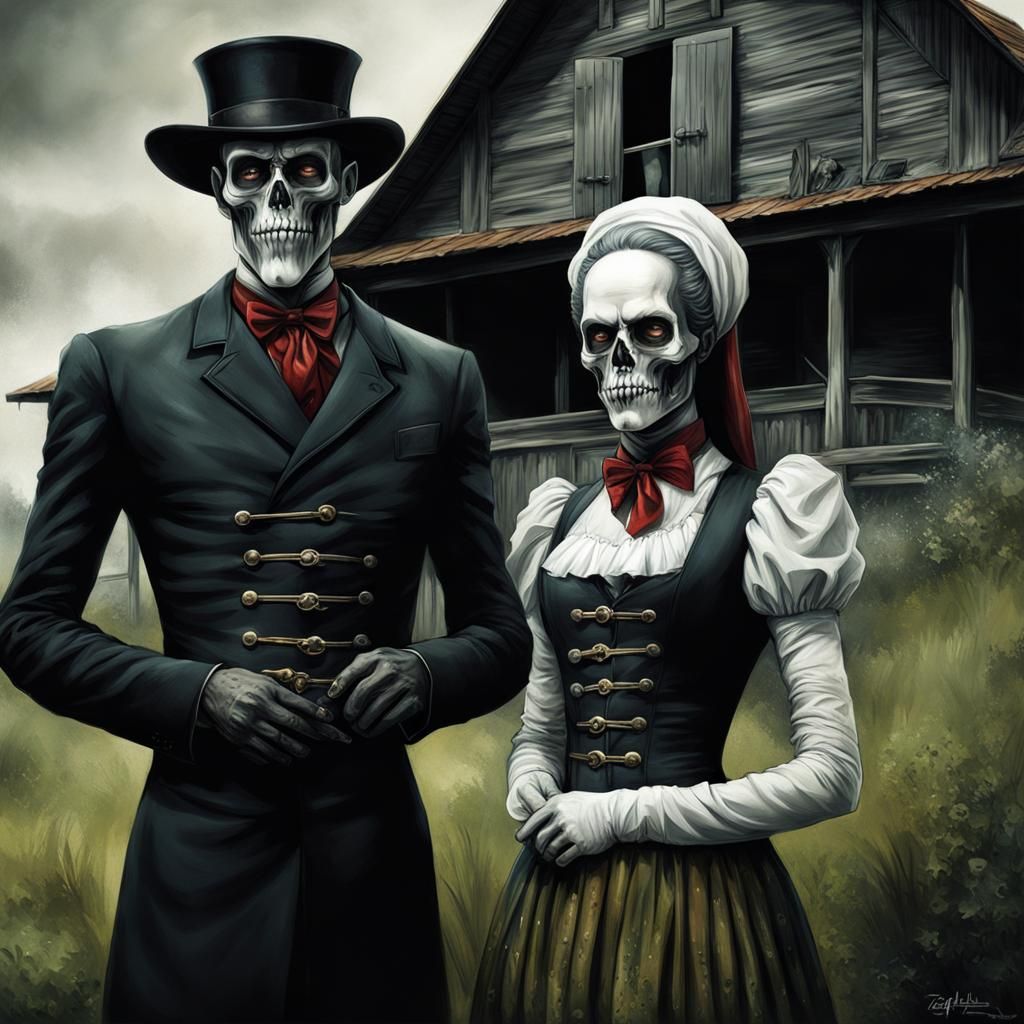 Scarecrows in American Gothic Style