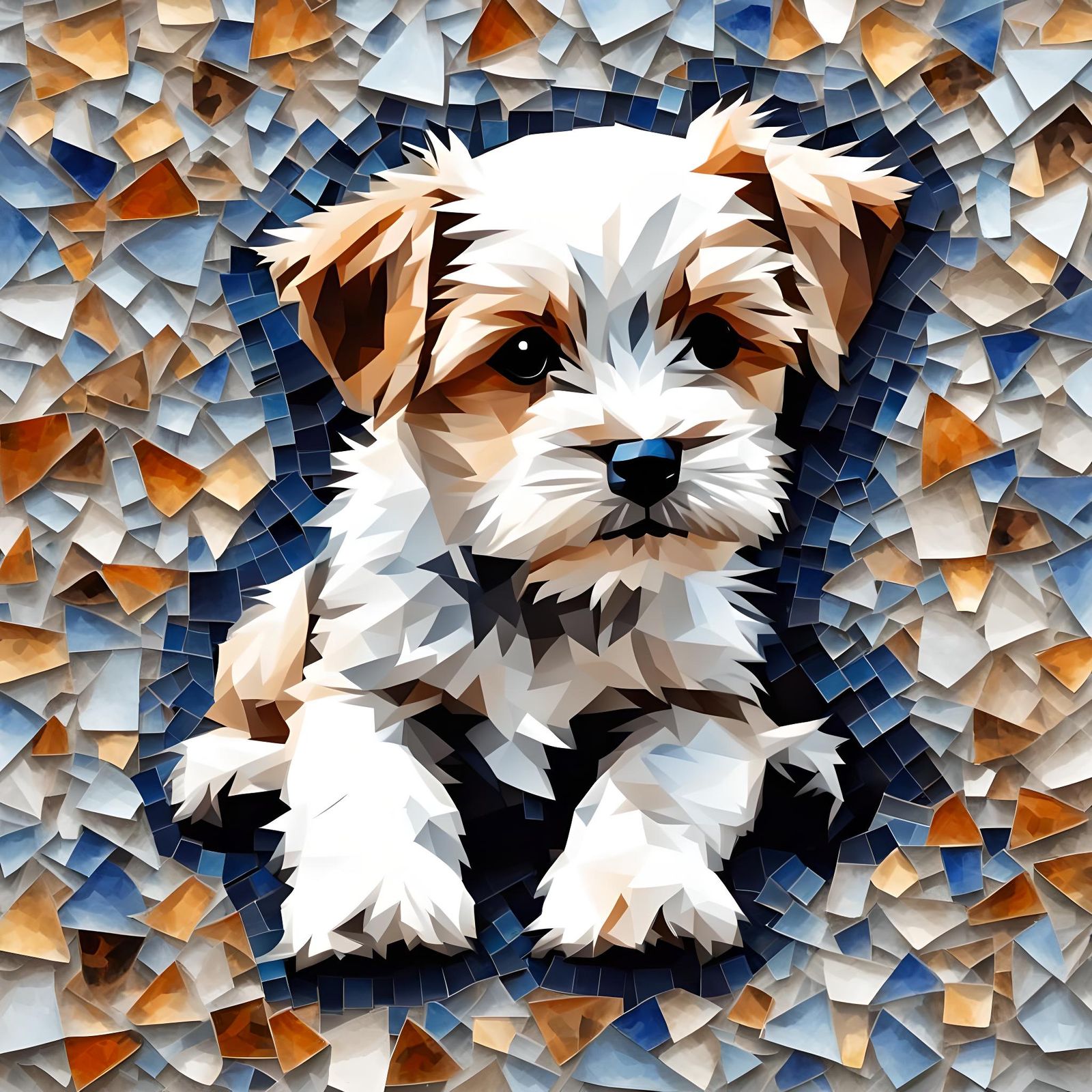 Mosaic Biewer Puppy in Watercolor Style