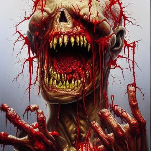 Gruesome Zombie Feast in Oil Painting Style