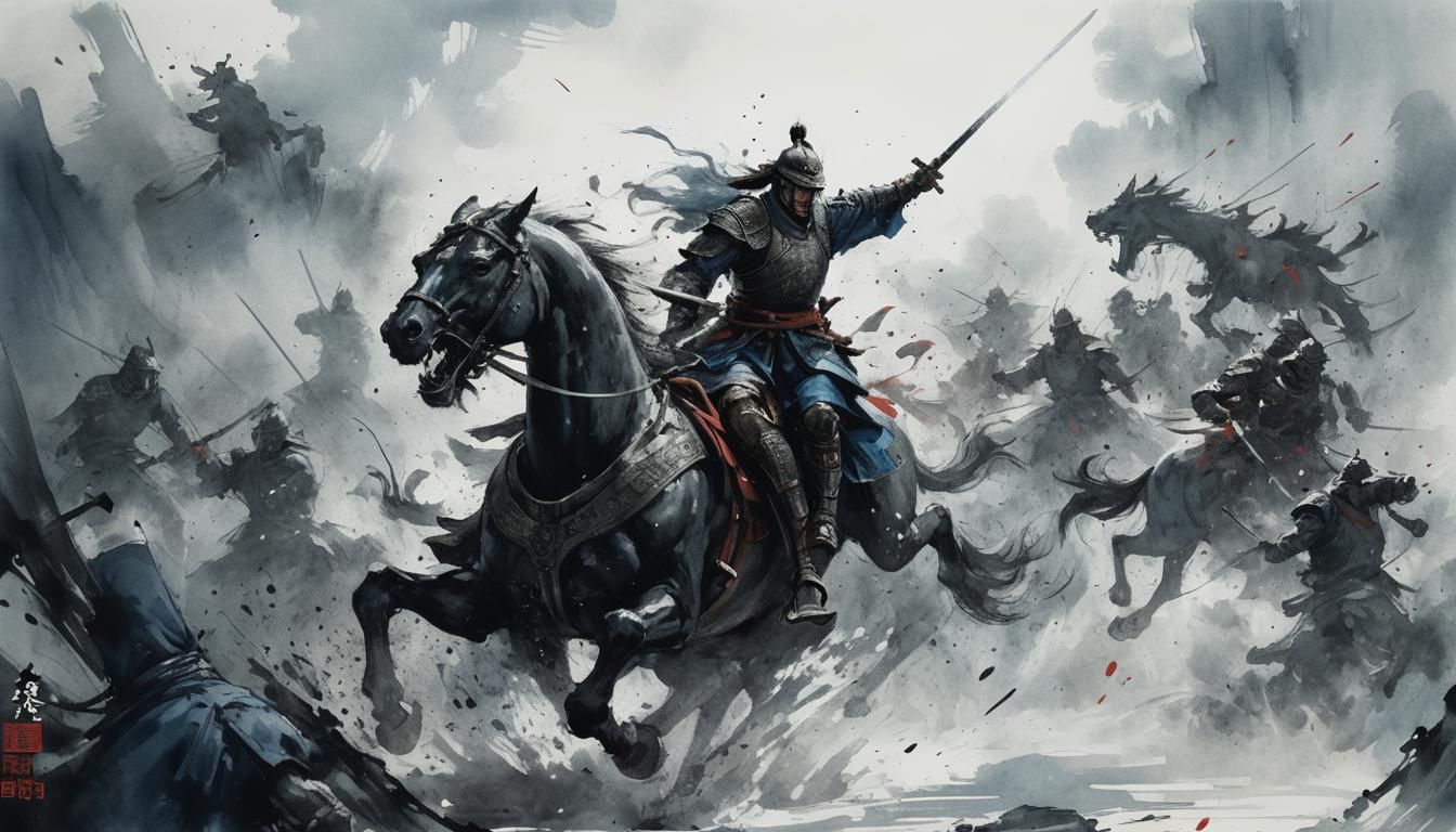 Epic Chinese Ink Warrior Fantasy Battle