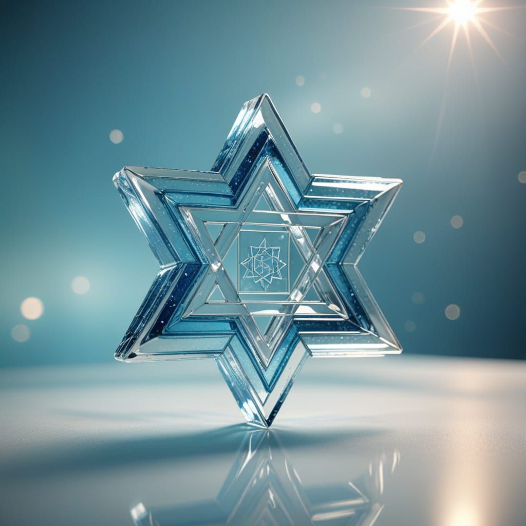 Glass Star of David with Blue and White Lights