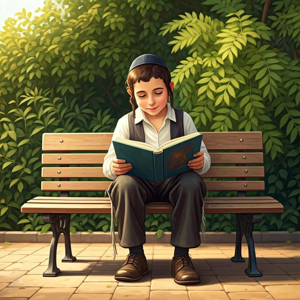 Young Haredi Boy Reads to Children in Enchanting Park Scene