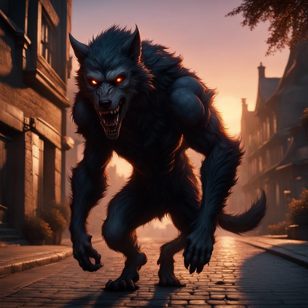 Werewolf Strolling at Sunset: Fantasy Concept Art