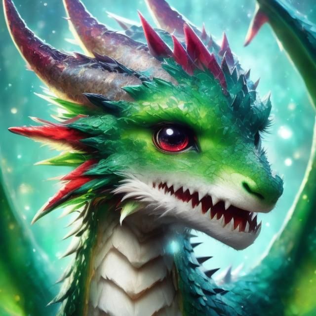 Adorable Green Dragon Roaring in Detailed 3D Portrait