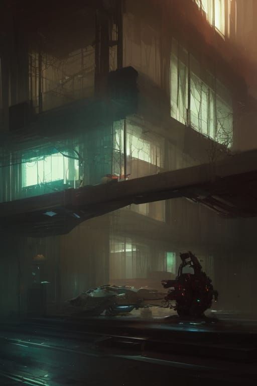 Ethereal Dystopian Landscape in Retrofuturistic Style