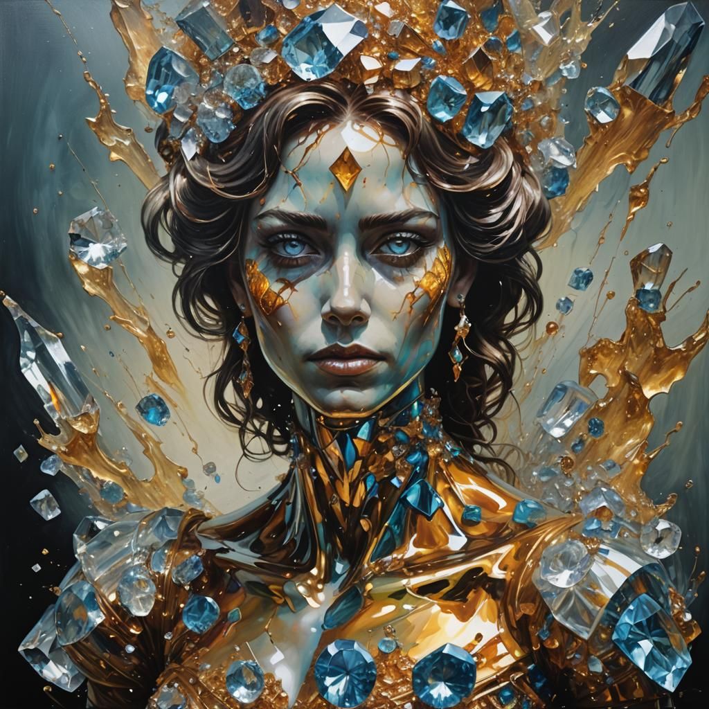 Molten Diamond Glass Bust as Oil Painting