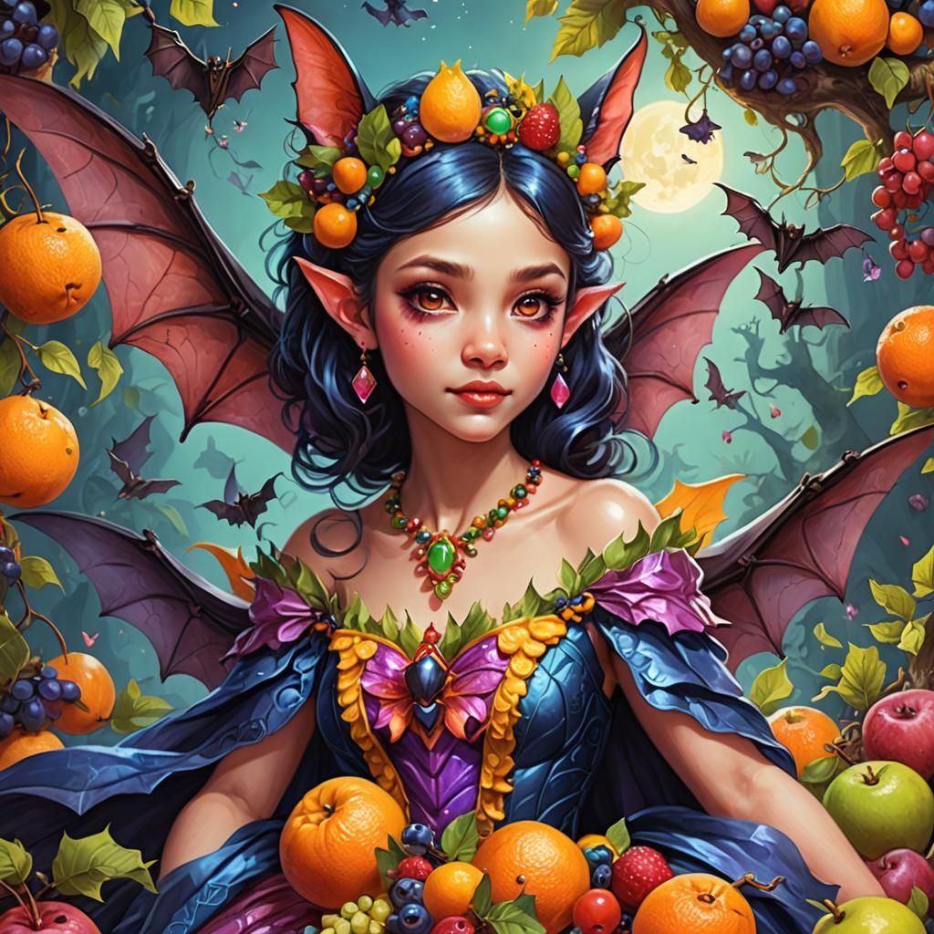 Vivid Fruitbat Fairy Princess in Bright Fantasy Style