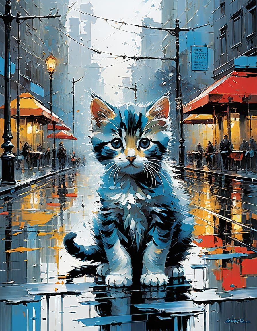 Kitten Art in Complementary Colors with Fine Details