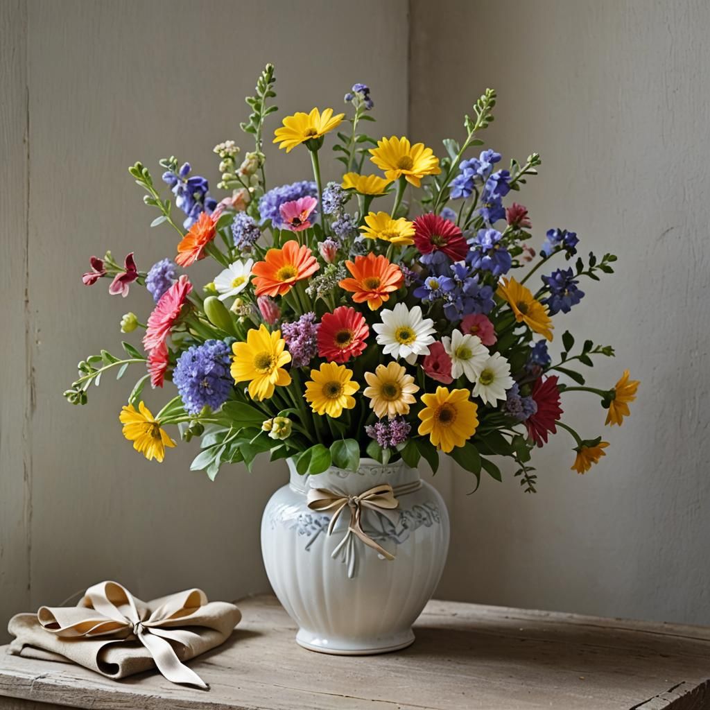 Birth-Month Flower Bouquet on a Windowsill