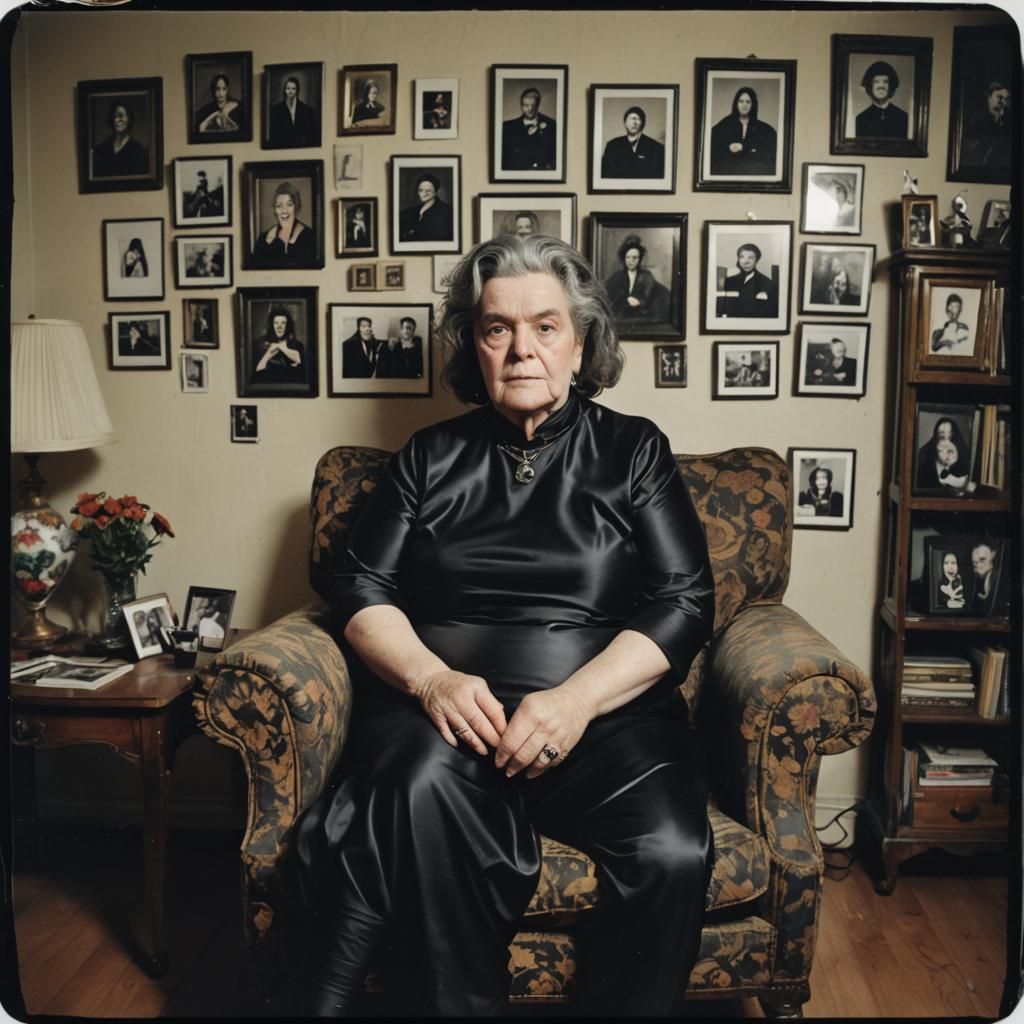 Content Goth Woman in Armchair: Polaroid Photography