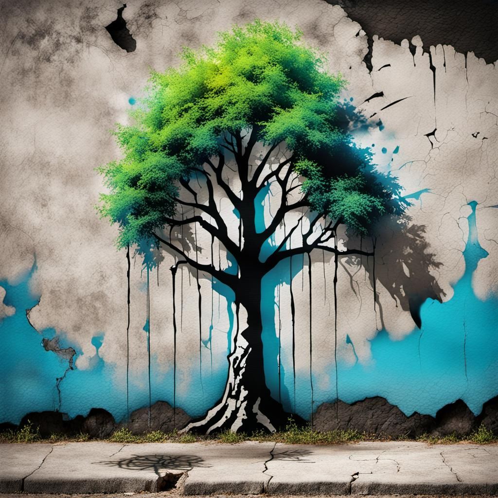 Stencil Graffiti Art: Tree of Resilience