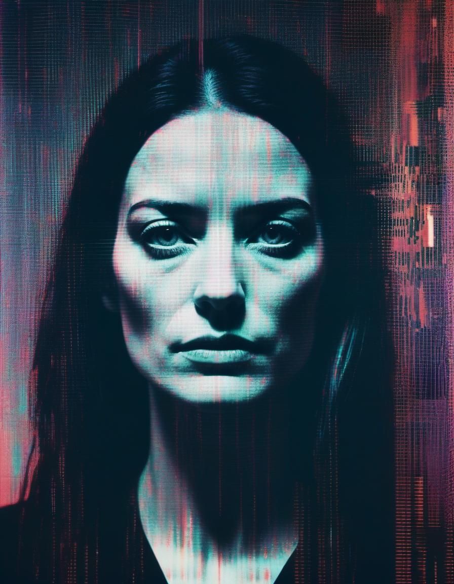 Glitchcore Woman's Face on Old VHS Tape