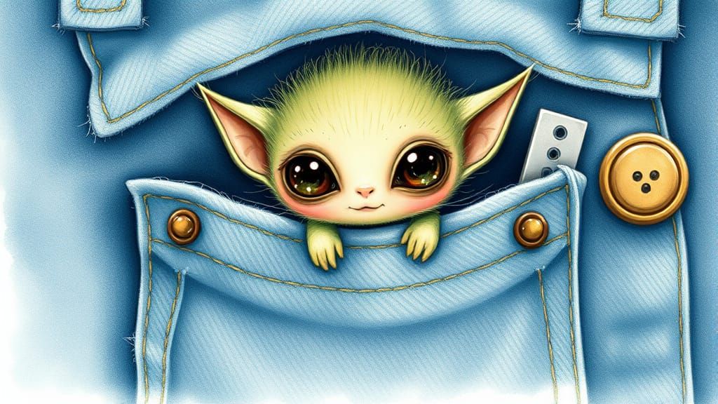 Whimsical Alien Peeking from Pocket